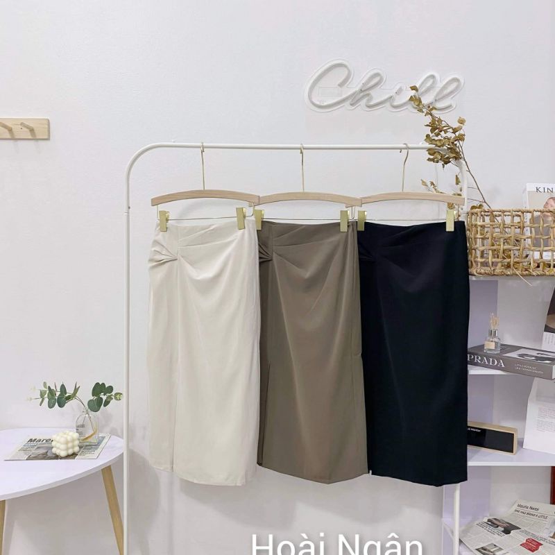 Chân váy dúm eo xẻ trước hàng QCL1