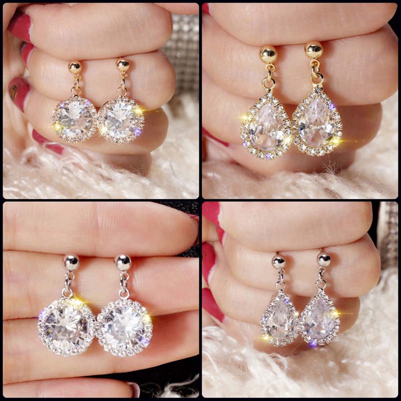 Bông tai hình giọt nước đính đá sang trọng thời trang