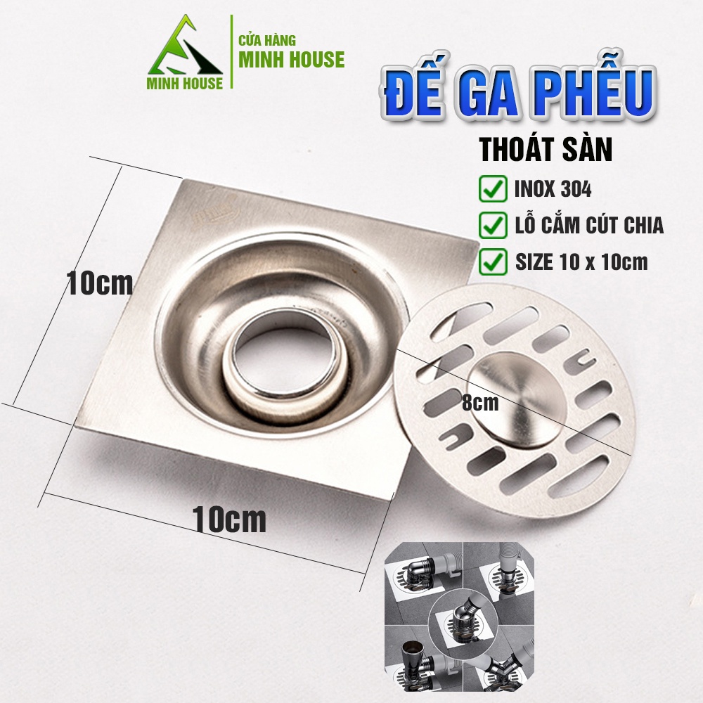 Đế phễu ga thoát sàn Inox có lỗ lắp cut chia thoát nước máy giặt Minh House