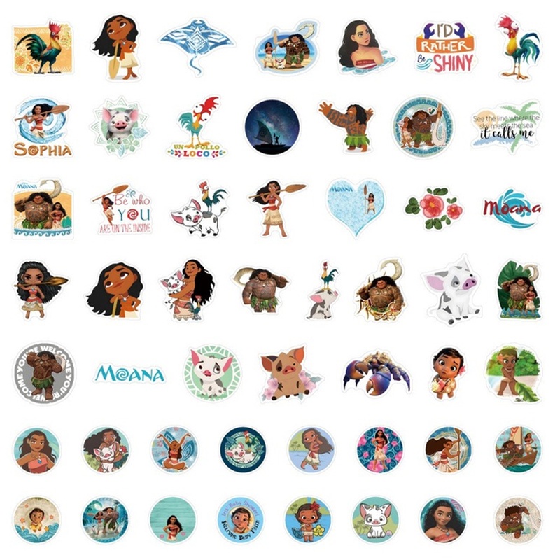 Z & M ❀ Hình Dán Moana ❀ Bộ 50 Miếng Dán Chống Thấm Nước Hình Disney Dễ Thương Cho Đồ Chơi