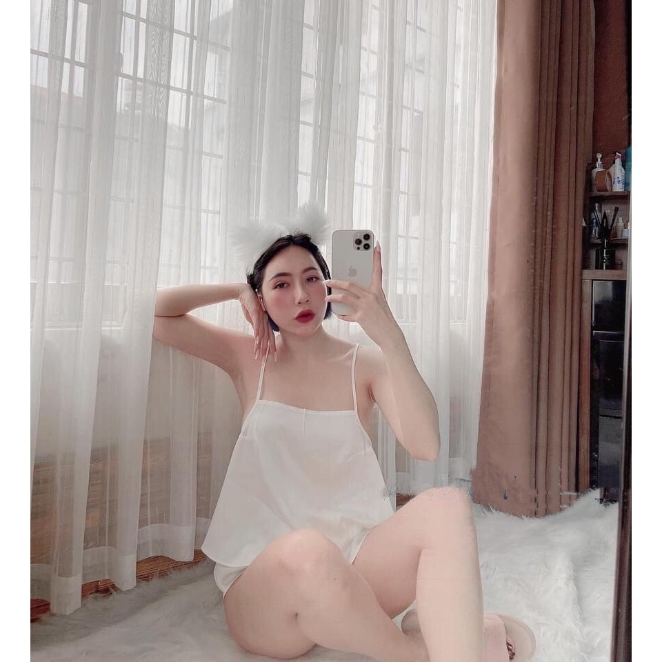 Yếm ngủ sexy cột dây lưng gợi cảm chất satin mặc ngủ thoải mái Freesize dưới 60kg - Linqu Sleepwear