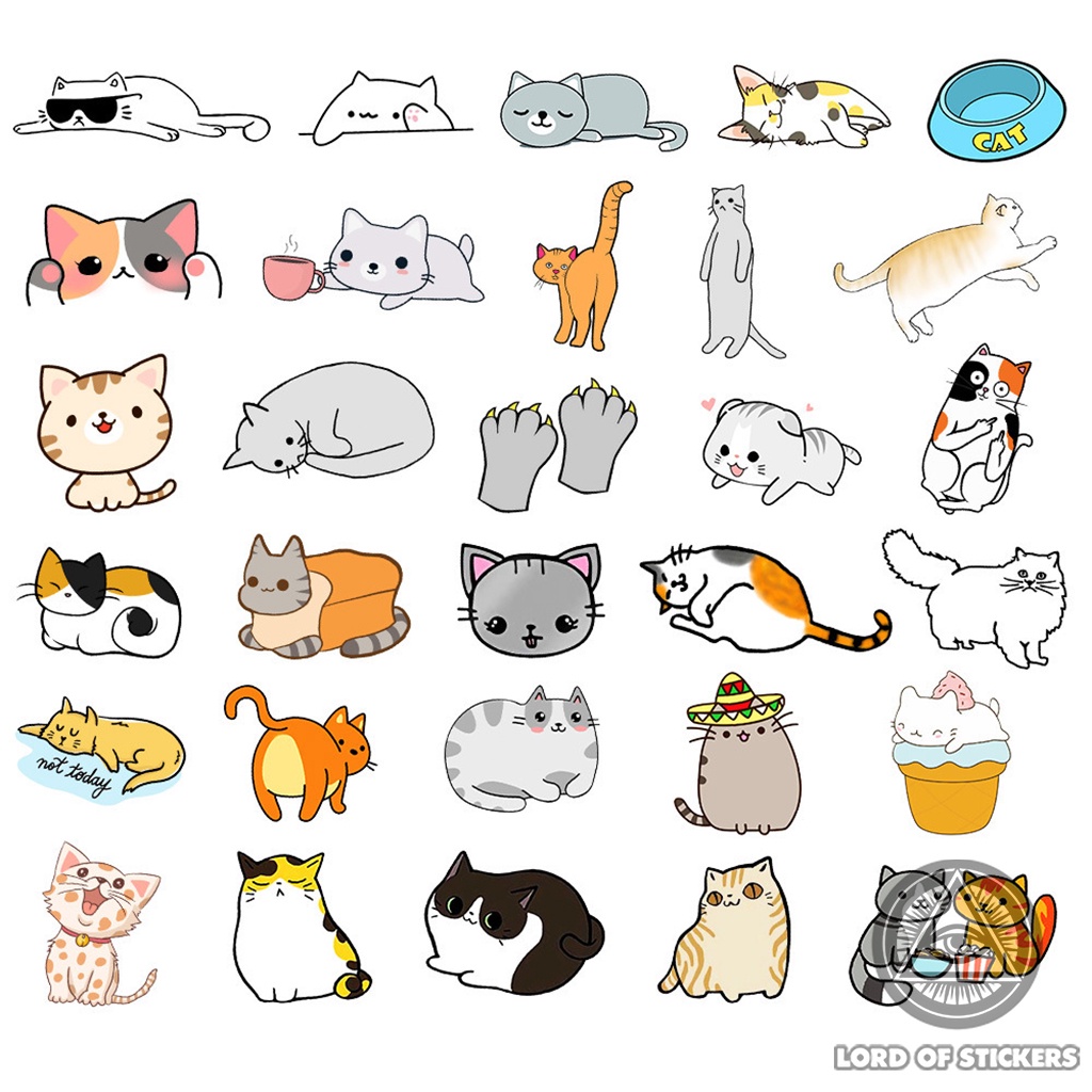 Set 50 Nhãn Dán Mèo Cute Phong Cách Hoạt Hình Sticker Chibi Cat Chống Thấm Nước Trang Trí Mũ Nón Bảo Hiểm, Laptop, Sổ