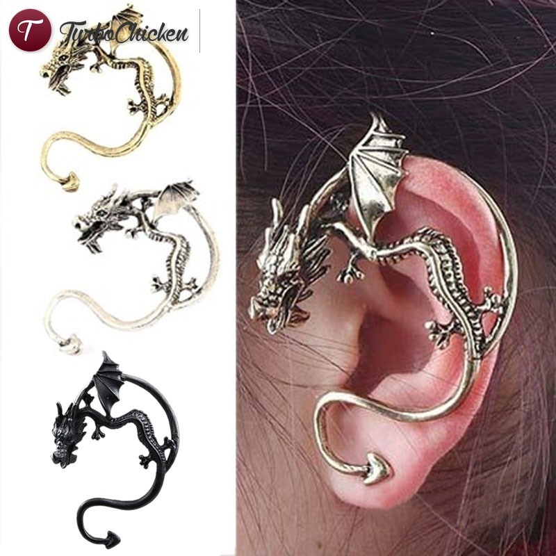 T⋄ Vintage Punk Style Temptation Metal Fly Dragon Ear Hook Wrap Earrings