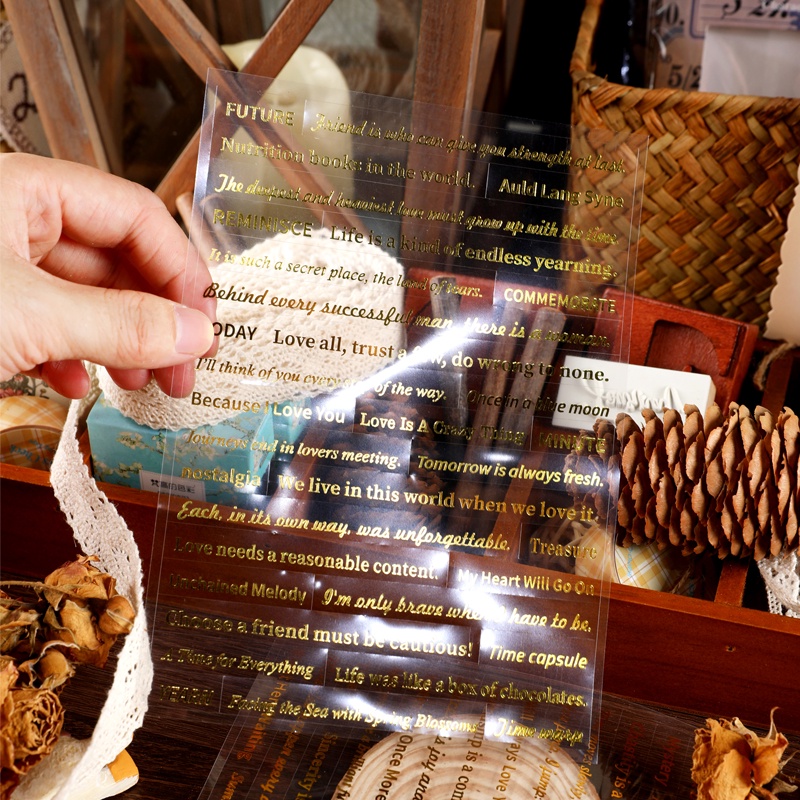 Set 2 Tấm Hình Dán Họa Tiết Chữ Cái Màu Đồng Phong Cách Vintage Dùng Trang Trí Sổ Tay DIY