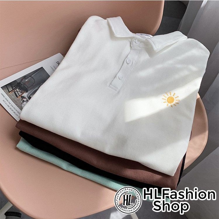 Áo polo thun cổ trụ thêu hình Thời Tiết siêu đáng yêu, áo thun size có cổ HLFashion