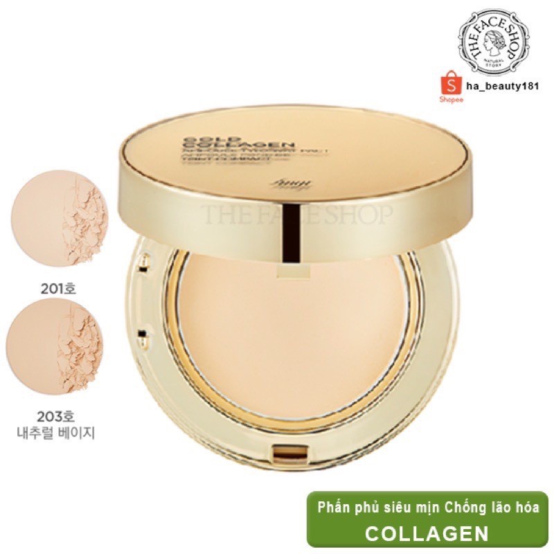 Phấn phủ trang điểm dưỡng da chống nắng Gold Collagen Ampoule Two Way Pact The Face Shop fmgt 9.5g SPF30+PA+++