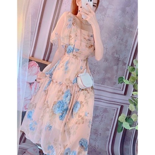 Đầm voan hoa cổ vuông