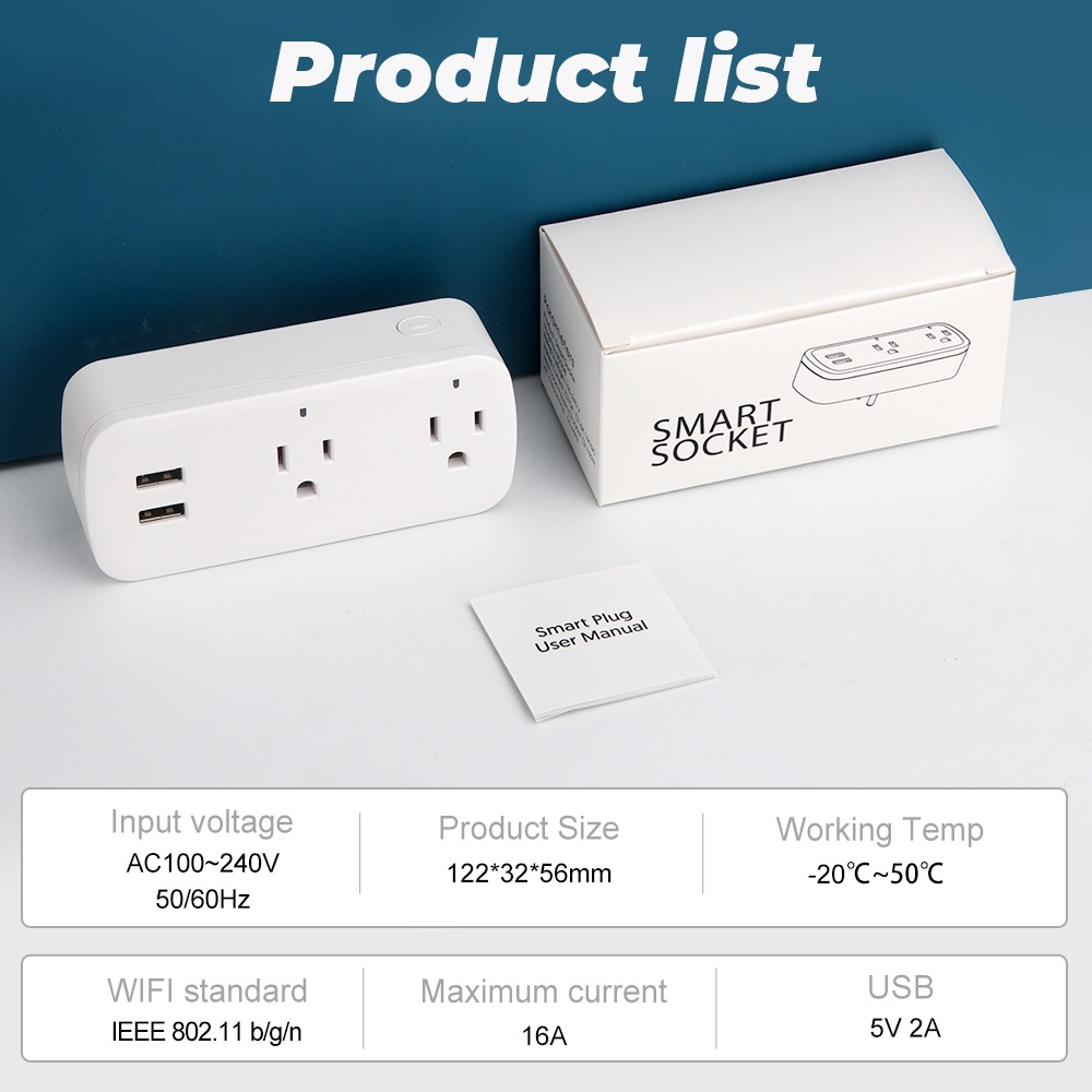 Phích cắm thông minh SMATRUL Tuya kết nối wifi có cổng USB 16A hỗ trợ hẹn giờ/điều khiển giọng nói/Google Home Alexa