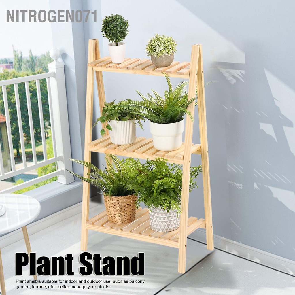 Kệ để chậu hoa cây cảnh gỗ rắn gấp gọn đa năng 3 tầng để trong nhà ngoài trời sân vườn ban công tiện lợi Nitrogen071