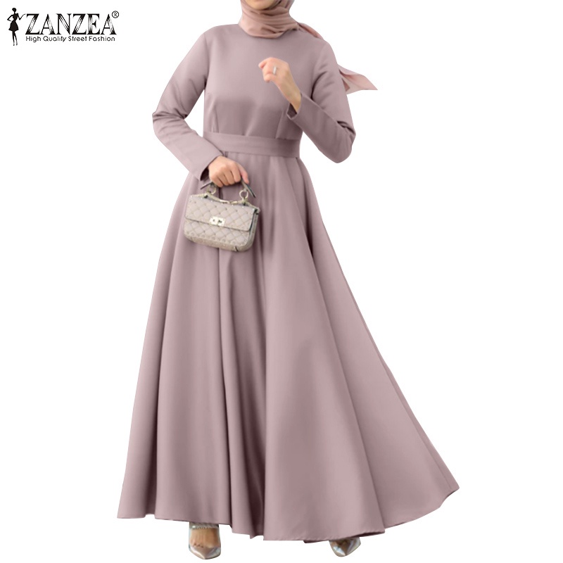 Đầm maxi Zanzea tay dài cổ tròn kiểu dáng thanh lịch dành cho phụ nữ hồi giáo