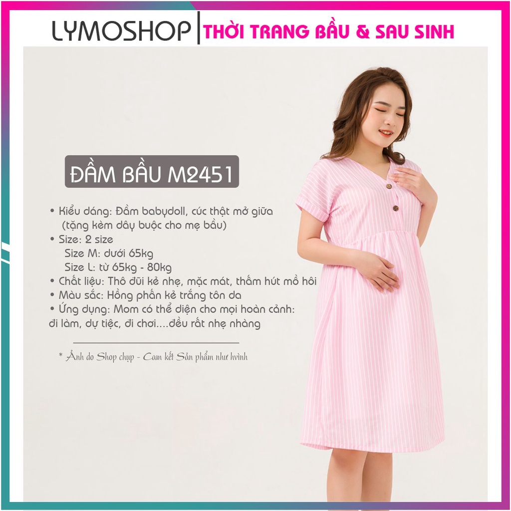 Đầm bầu thiết kế dáng baybydoll MOLYS M2451 cúc giữa vải thô đũi hồng phấn đủ size