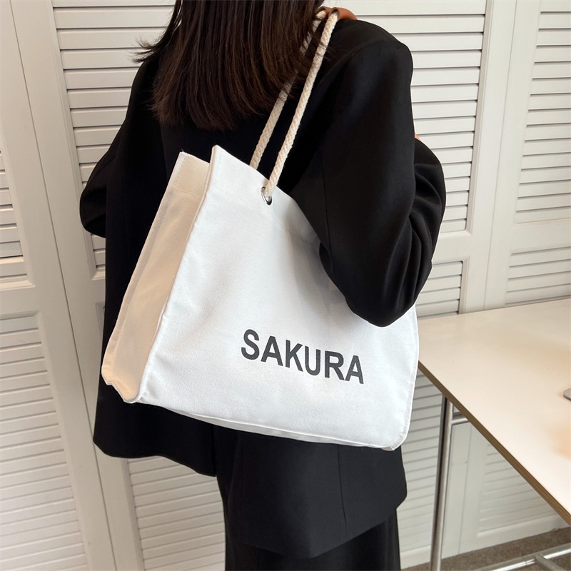 IELGY Túi Đeo Vai Vải canvas In Chữ Phong Cách Hàn Quốc Thời Trang Cho Nữ
