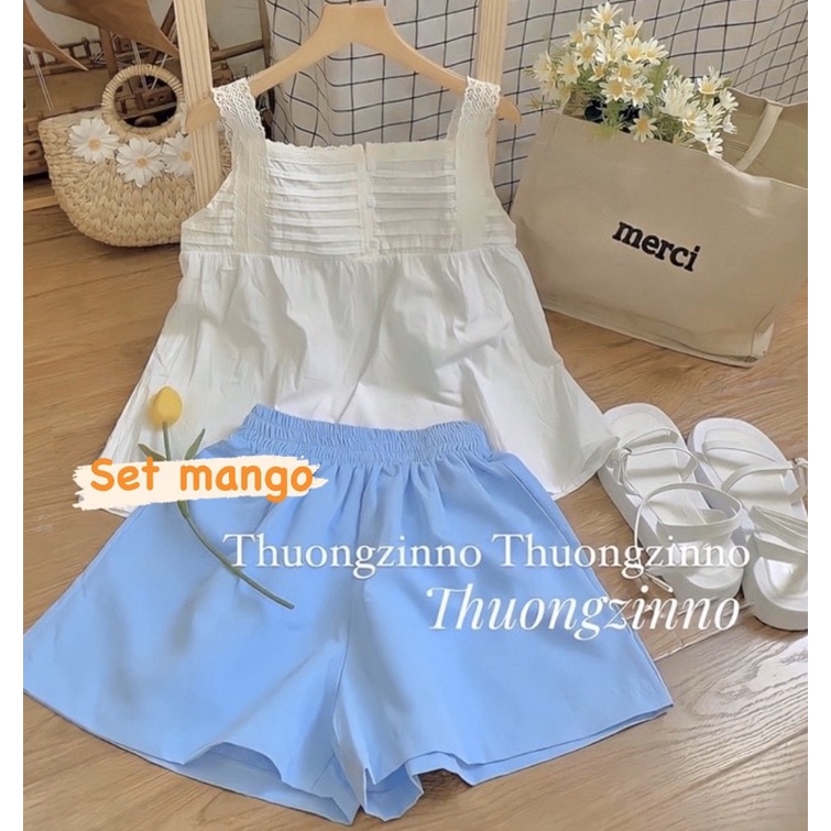 [Ảnh thật/Video]Set Adela gồm áo hay dây kẻ caro kèm quần sooc trắng  Set Bộ Đồ Bánh Bèo Tiểu Thư Đi Dạo Phố Sang Chảnh