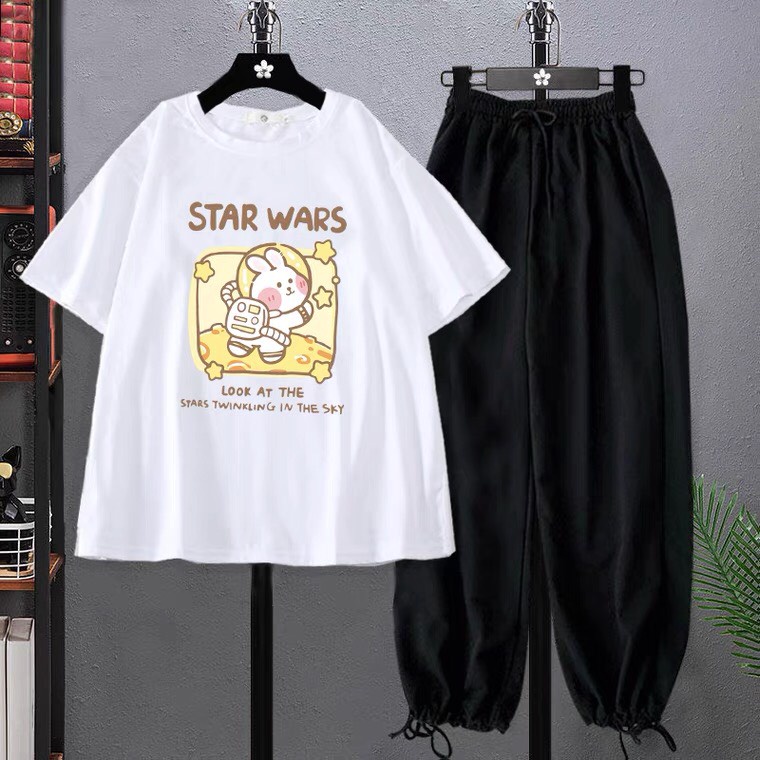 Sét Áo Gấu Star + quần bom chun, Áo thun from rộng, Chất đẹp không xù, quần suông ống rộng, Sét bộ mặc ở nhà - MODY