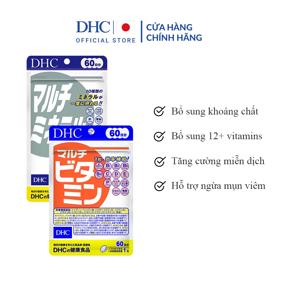 Combo Viên uống DHC Tăng Cường Sức Khoẻ - Ngừa Mụn Viêm 60 Ngày (Khoáng 180 viên & Vitamin tổng hợp 60 viên)