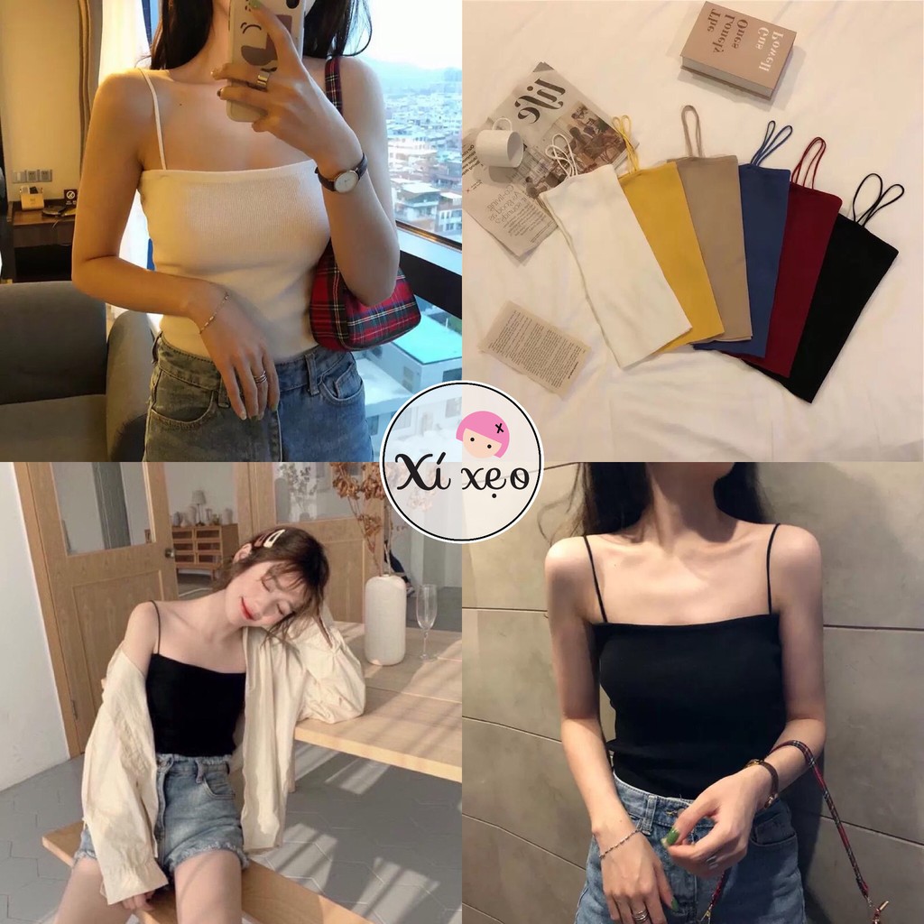 Áo hai dây cotton dáng ôm, áo 2 dây nữ trắng đen xixeoshop - V17 | BigBuy360 - bigbuy360.vn