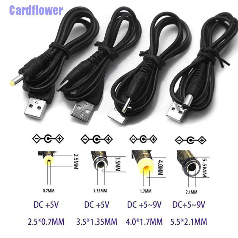 Cardflower  USB Port to 2.5 3.5 4.0 5.5mm 5V DC Barrel Jack Power Cable Cord Connector Black