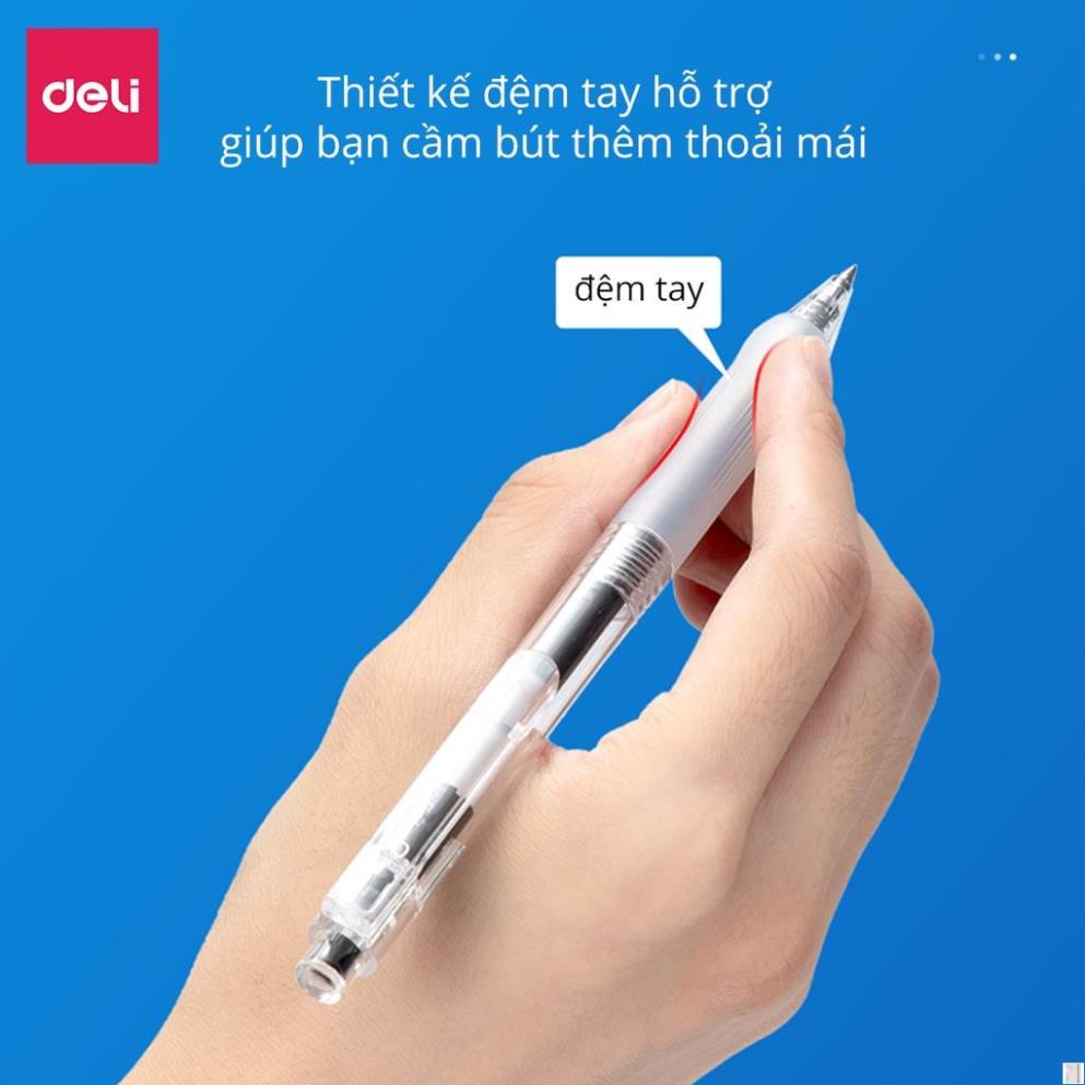 Bút bi gel bấm văn phòng Deli mực đen ngòi 0.5mm học sinh mực đều nét chữ đẹp  A575 - có ruột xanh thay thế