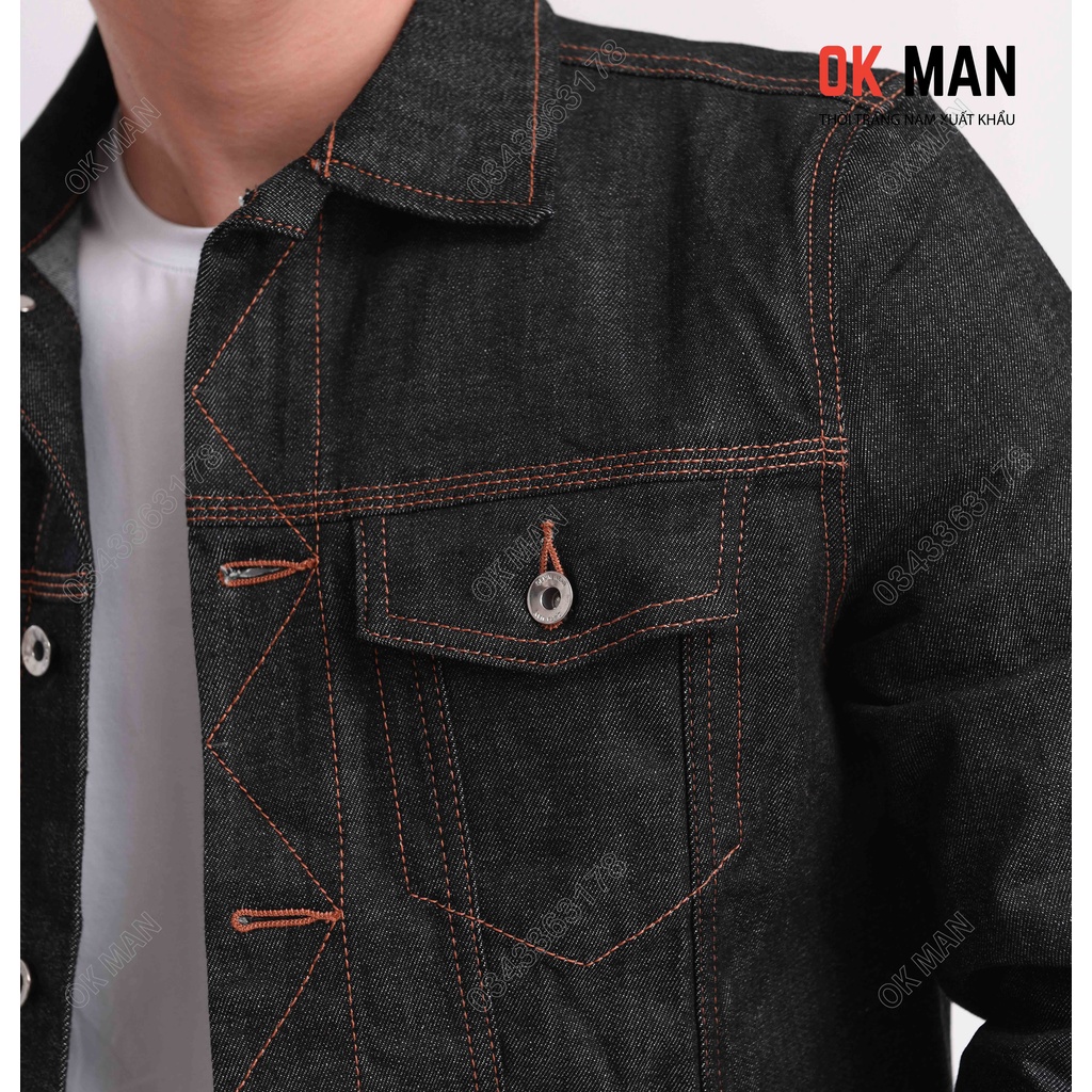 Áo khoác jean nam 2 màu indigo cao cấp, form slimfit, OkMan