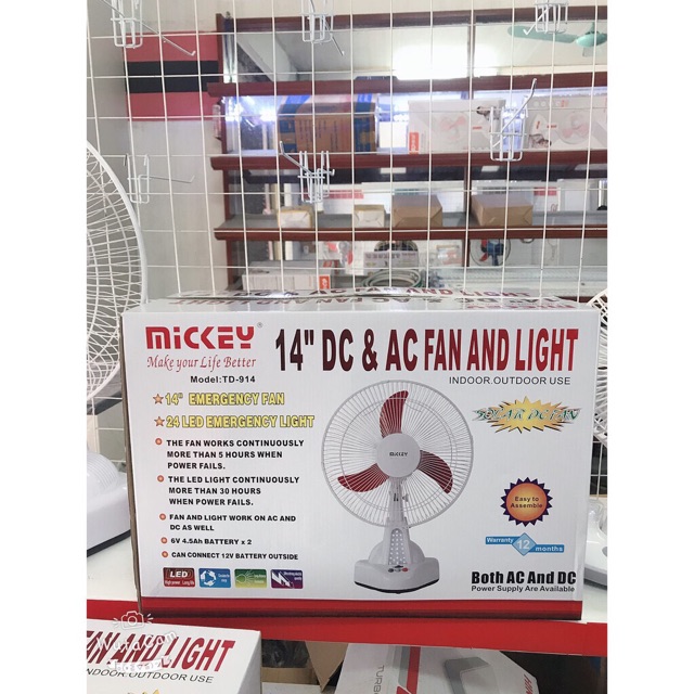 ] Quạt tích điện cắm 12V có kẹp bình Mickey TD-914