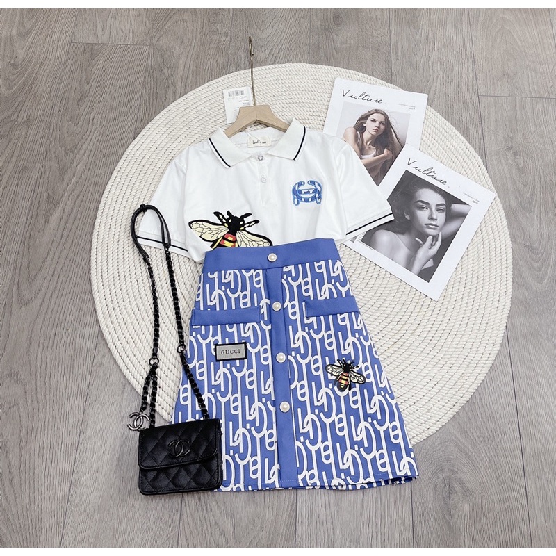 [ 𝐅𝐑𝐄𝐄 𝐒𝐇𝐈𝐏 ] SET VÁY G.C THÊU ONG MIX CHÂN VÁY KAKI THÔ