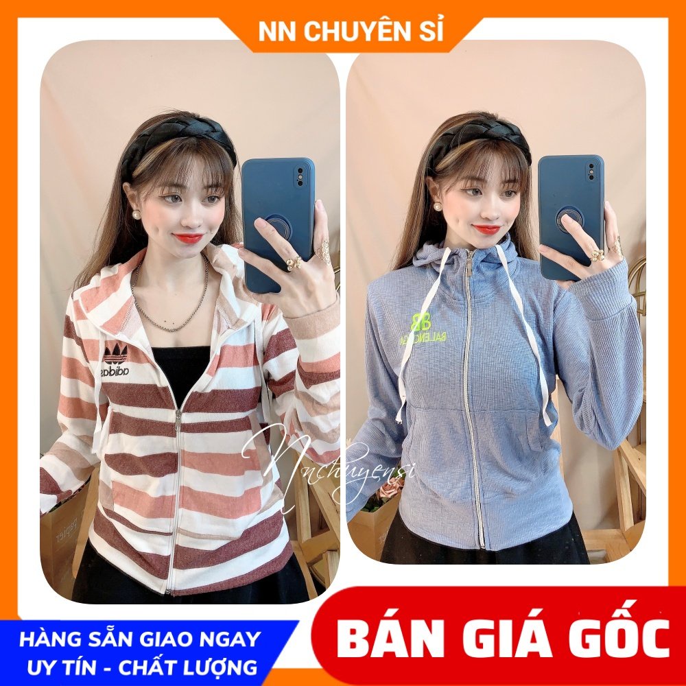 Áo khoác chống nắng  cho nữ chất thun gân tăm mềm mịn co giãn thêu chữ phối sọc dễ thương TP116