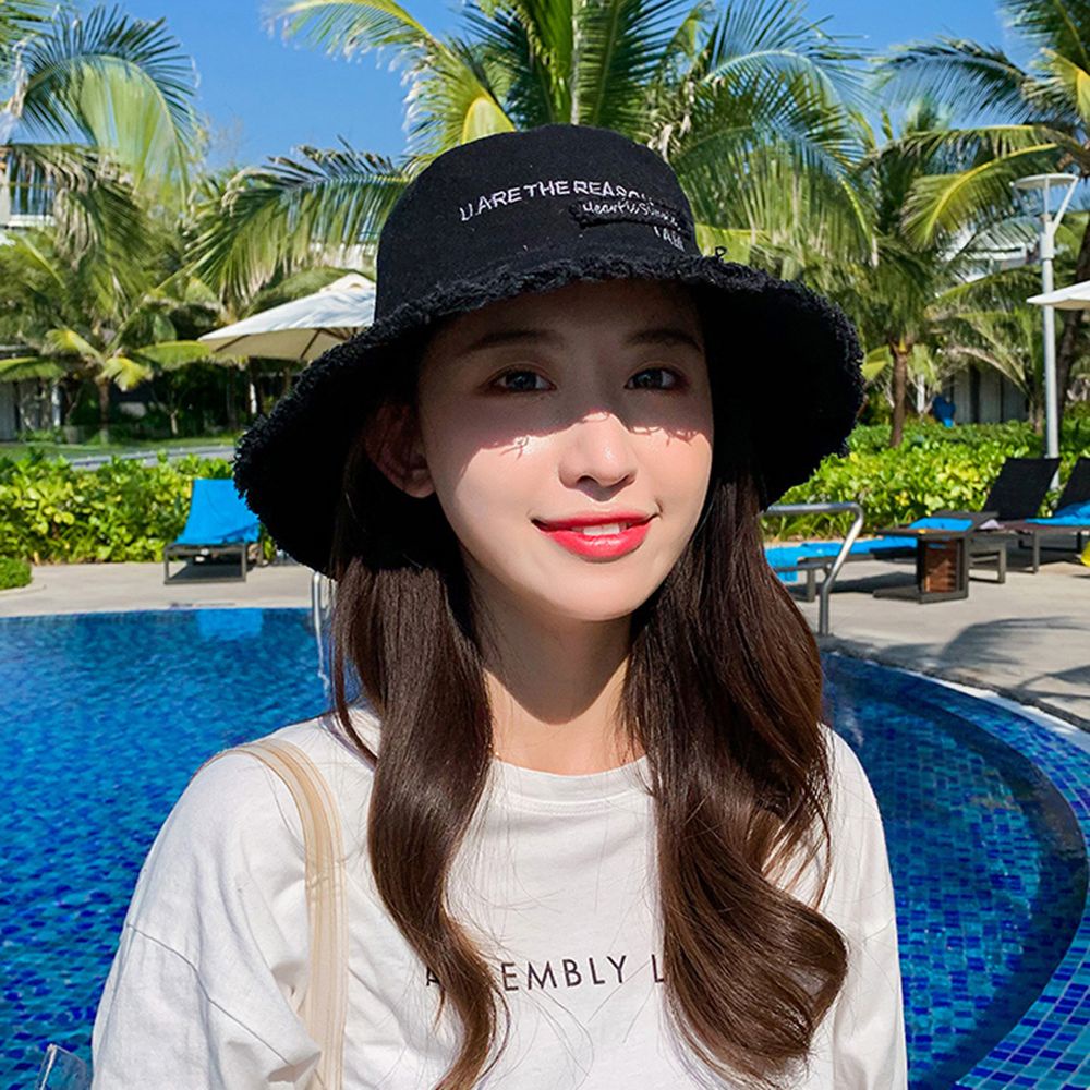Nón bucket thêu chữ phong cách Hàn Quốc thời trang cho nữ