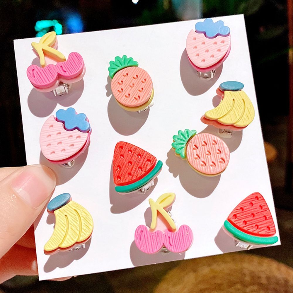 Bông tai dạng kẹp không cần xỏ lỗ không đau trang trí hình trái cây/ hoa xinh xắn dành cho bé gái