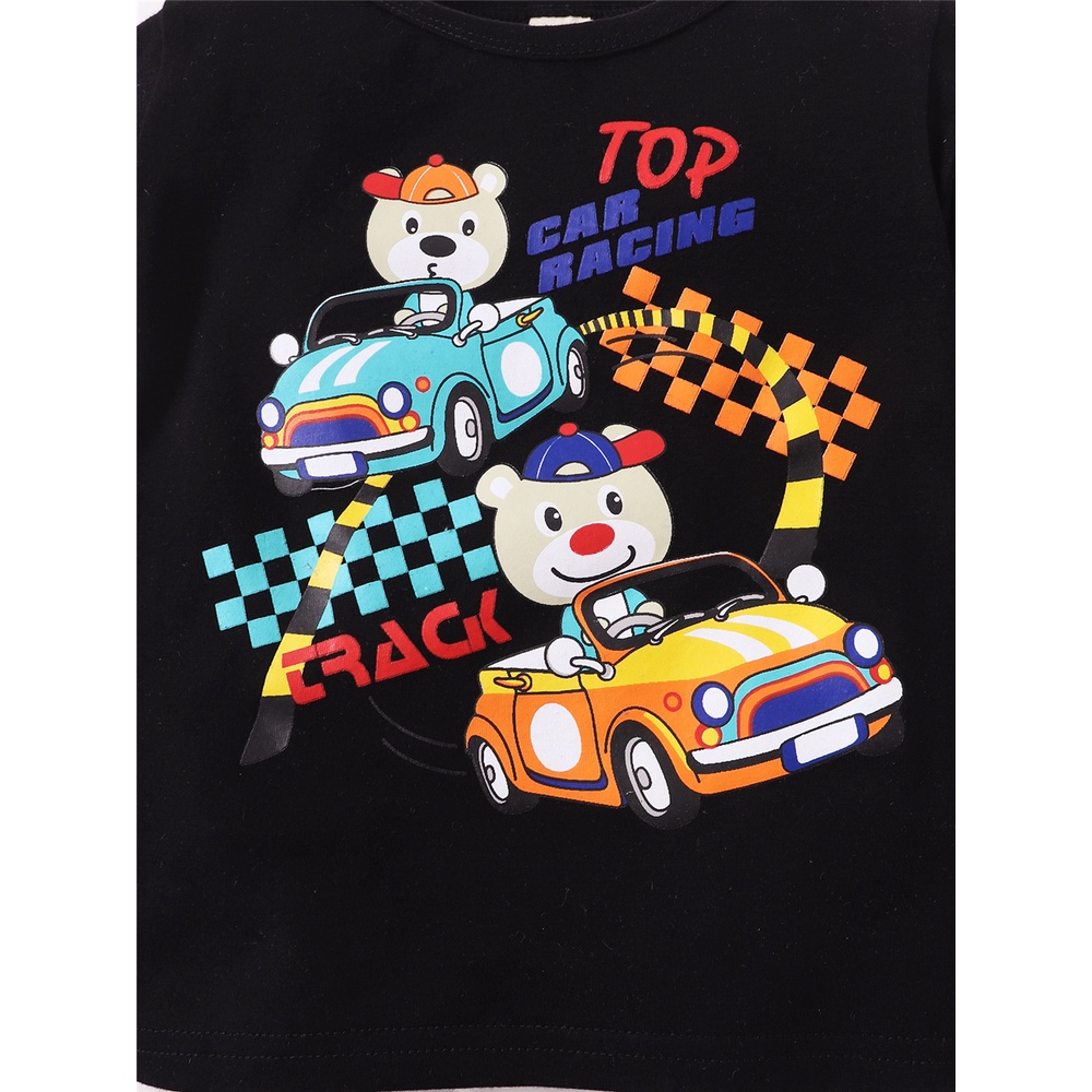 Bộ Trang Phục 2 Mảnh Gồm Áo Thun Tay Cộc In Hình Xe Hơi Hoạt Hình + Quần Denim Mùa Hè Cho Bé Trai