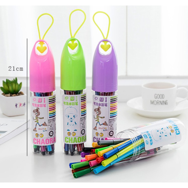 Hộp bút tô vẽ 12 màu nước, bút dạ lông marker siêu đẹp giá rẻ cho học sinh