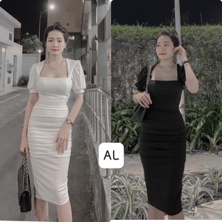 Váy umi cổ vuông dáng body siêu tôn dáng 2 màu