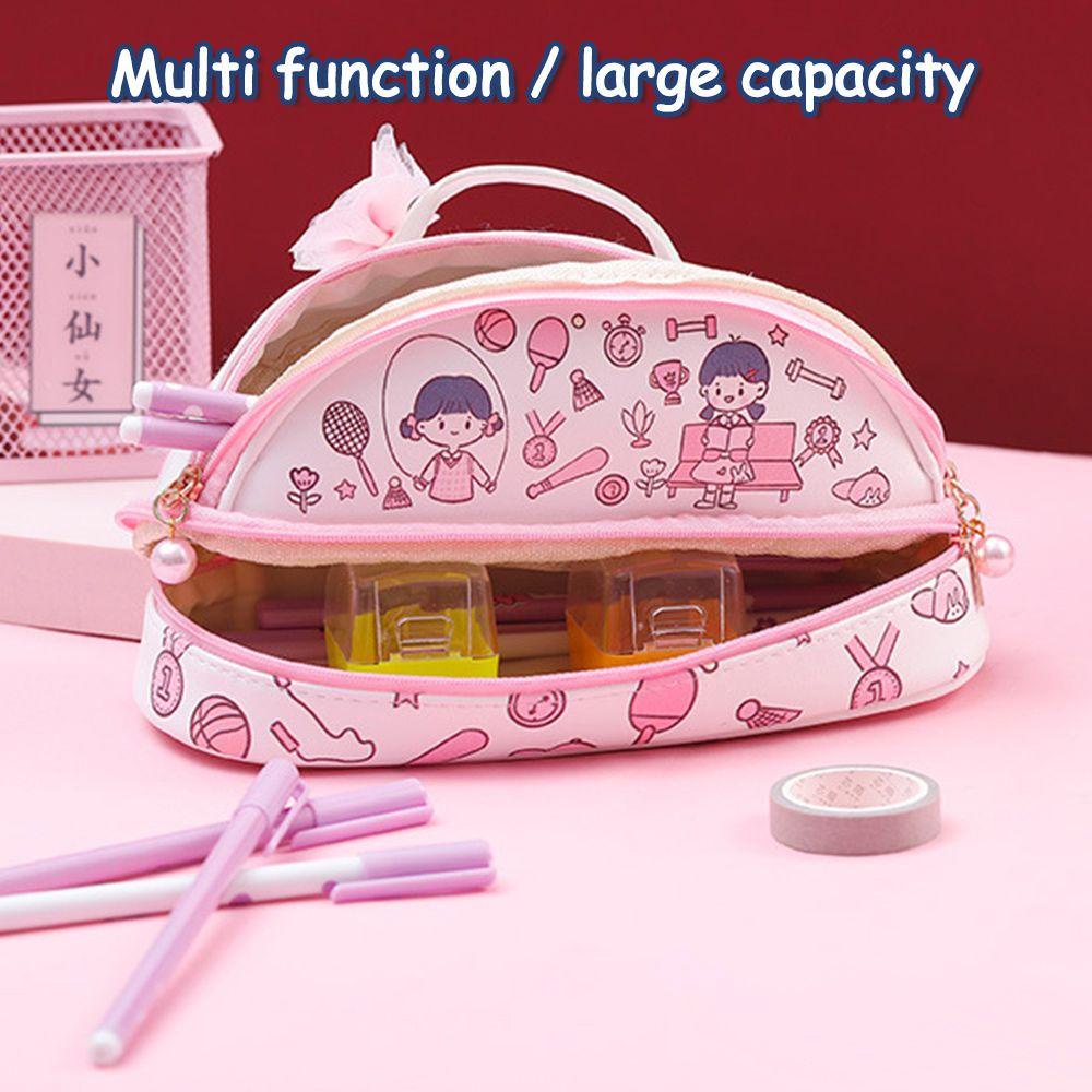 Bóp Viết Vải Canvas Hai Khóa Kéo Hình Quả Cherry Dễ Thương