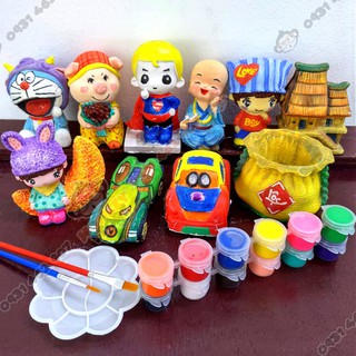 Tô tượng trẻ em, Bộ tô tượng 10 tượng 12 màu size 9-11cm kèm cọ tô và vỉ pha màu
