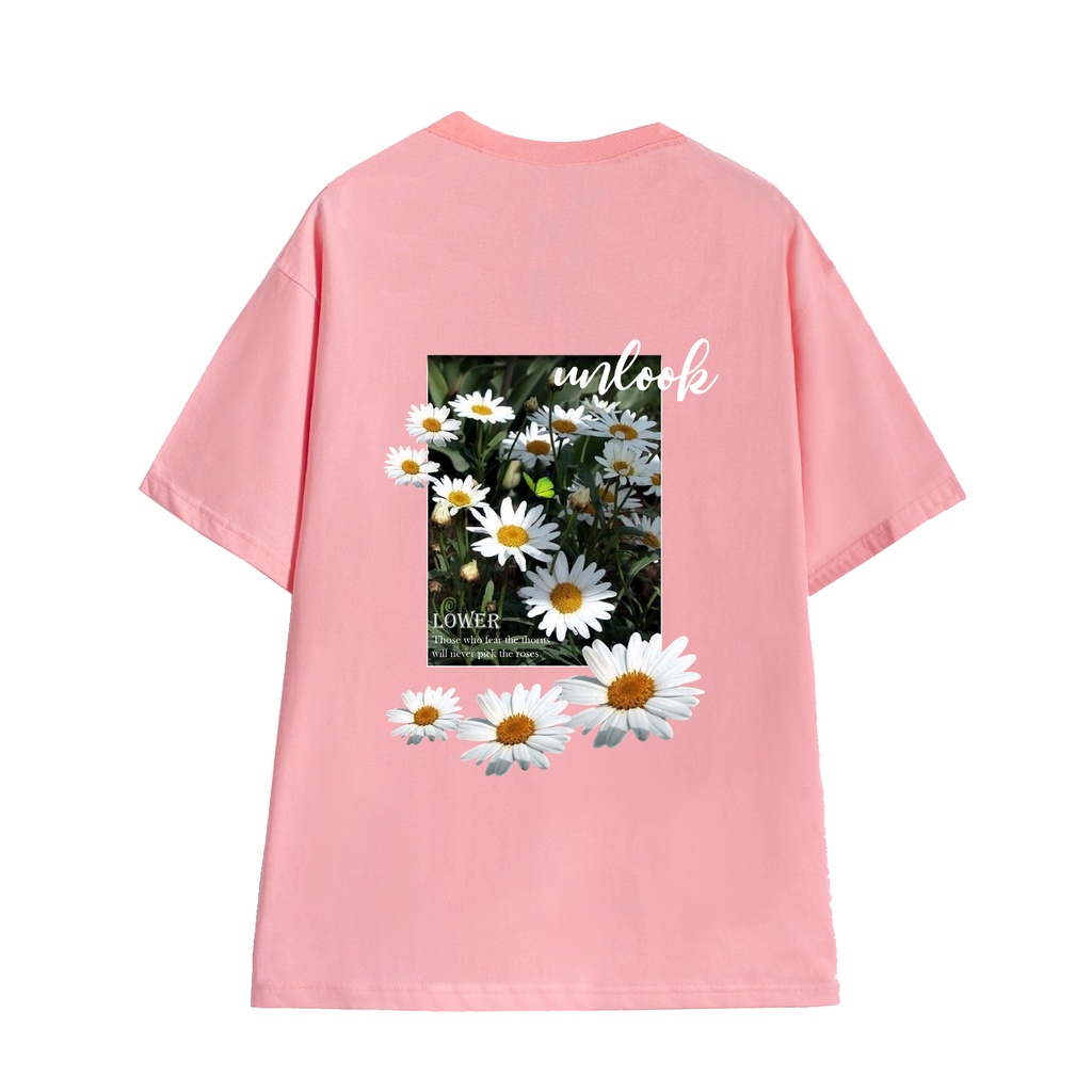 Áo thun unisex cổ tròn tay ngắn hoạ tiết hoa LOWKEY đẹp K0019 - Nhiều màu trắng đen kem hồng xanh