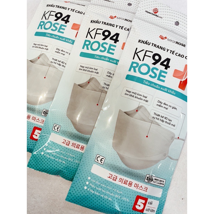 Khẩu Trang KF94 4D Kháng Khuẩn Mask Rose Trắng/ Đen Chống Bụi Mịn Cao Cấp Made In Vietnam BFE>95%