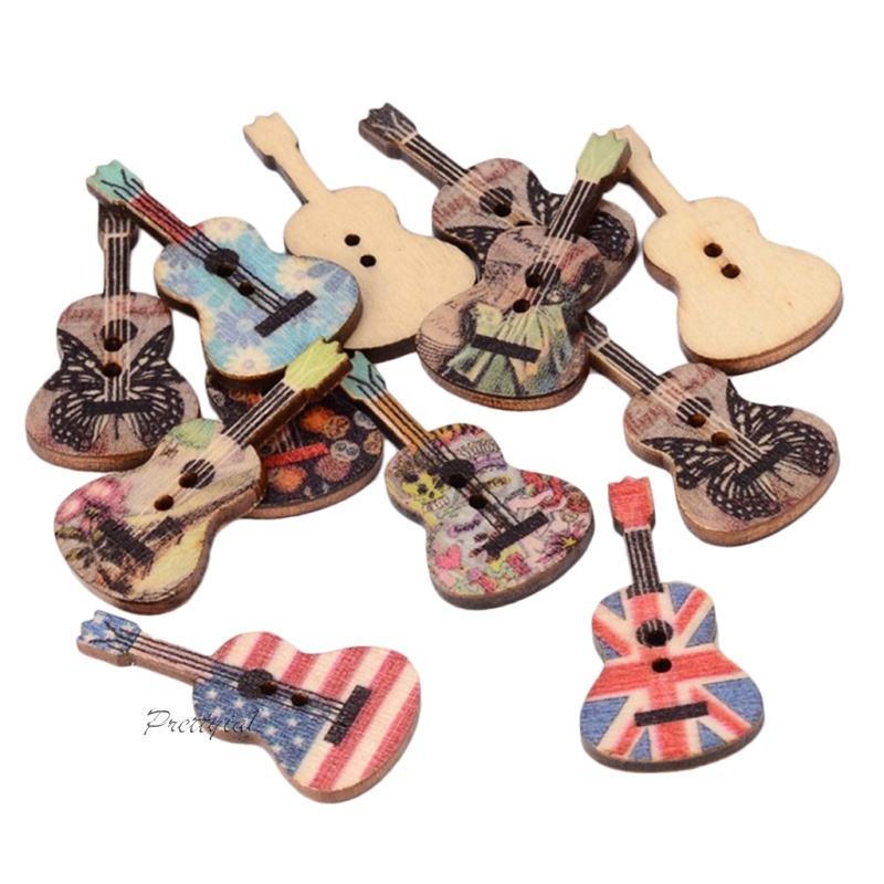 [PRETTYIA1]100pcs Guitar Shape Wooden Sewing Buttons Scrapbooking Embellishments 2-Hole