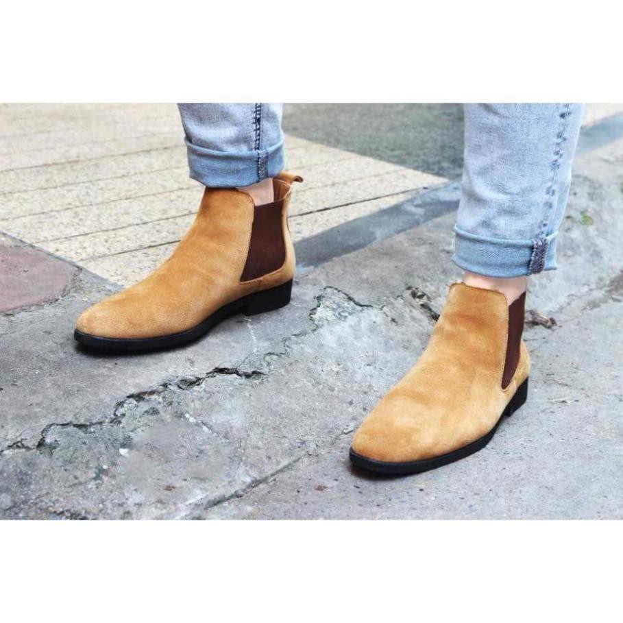 [Sale 3/3]giày chelsea boot cổ cao da bò lộn 4 Màu : Đen - Xám Nhạt - Vàng - Vàng Bò (2H - 56) -x13