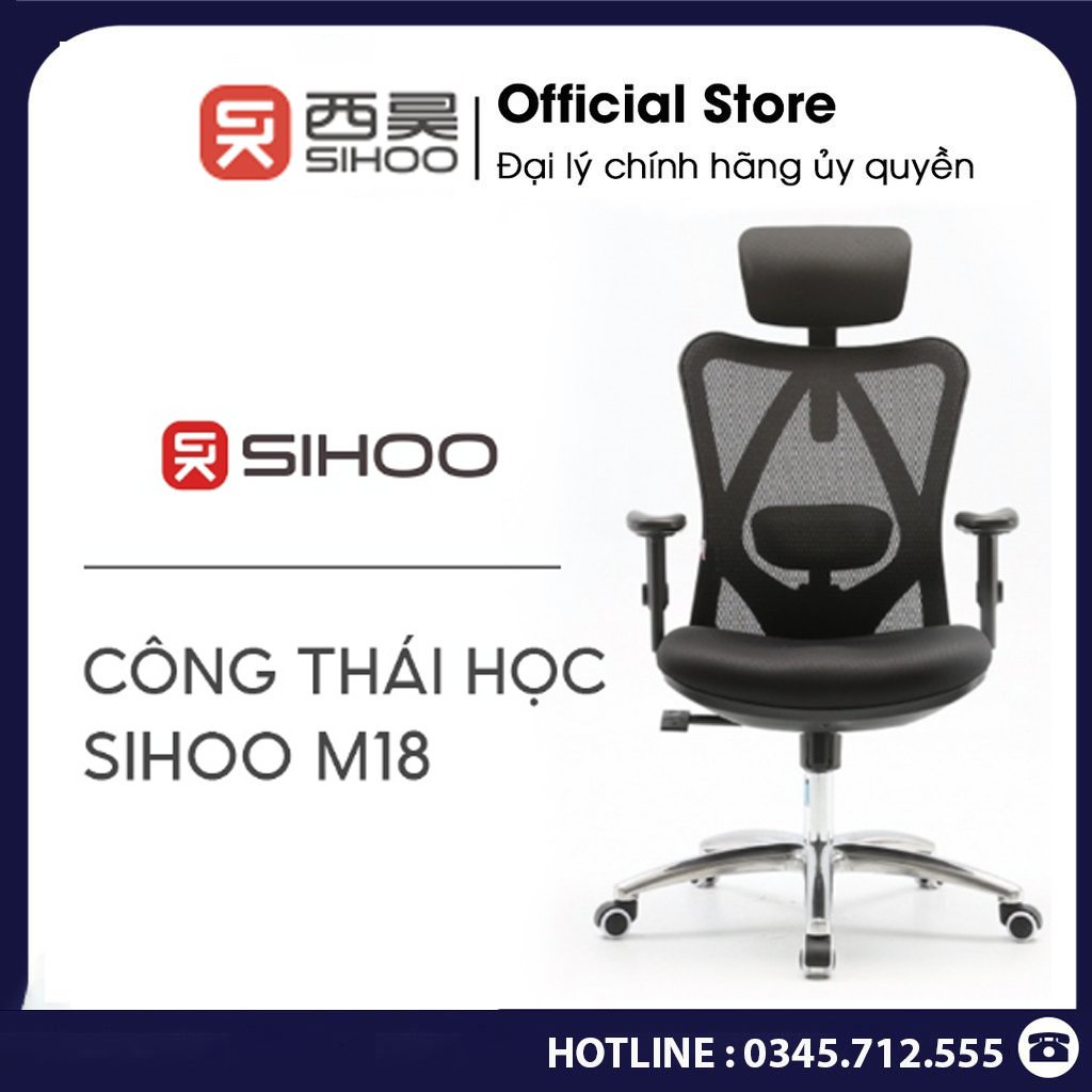 SIHOO M18, M18 GÁC CHÂN  - Ghế lưới văn phòng thiết kế công thái học Ergonomic, đỡ thắt lưng, cột sống