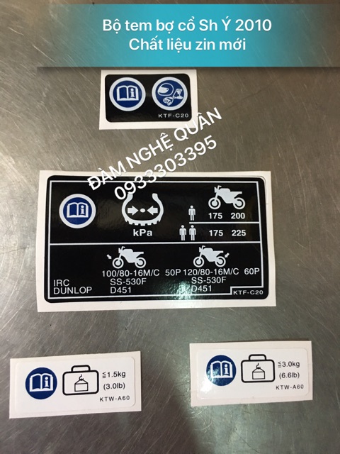 COMBO Bộ tem bợ cổ 4 món + bộ tem cốp xe 4 món Sh Ý 2010 chất liệu zin  8 món mới 100%