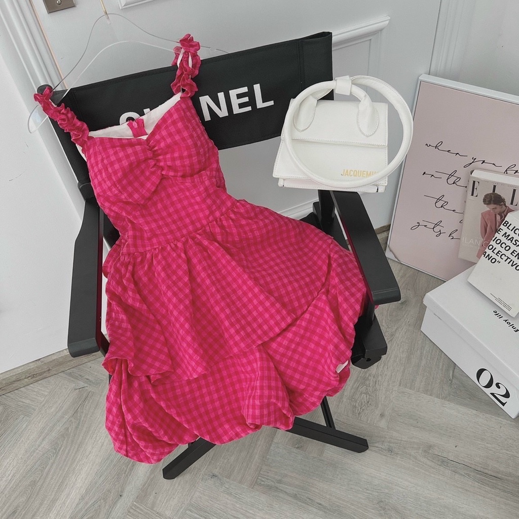 Jump xốp hai dây nhíu ngực nơ lưng dây cột, Set bộ hot trend tôn dáng