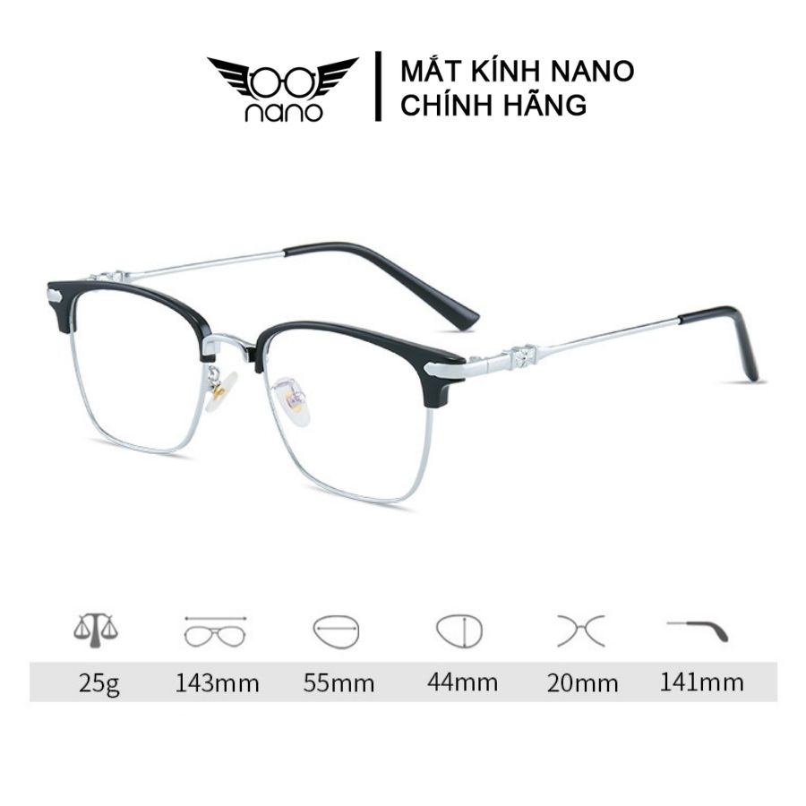 Gọng kính cận nữ nam, kính gọng vuông kim loại NANO N9936 chất liệu chống gỉ chắc chắn nhẹ unisex nhiều màu cơ bản