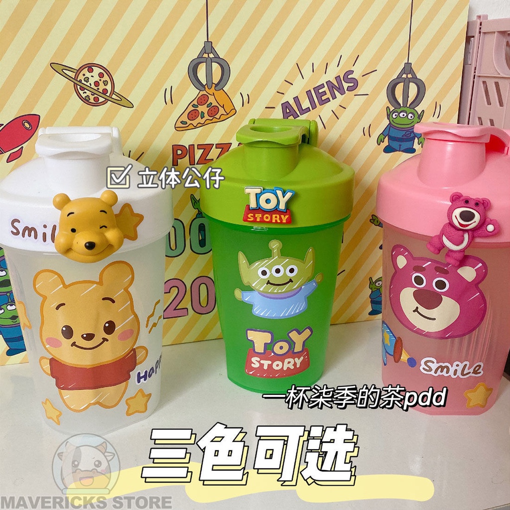 Bình Nước Nhựa Ba Mắt Họa Tiết Hoạt Hình Dễ Thương Di Động Tiện Dụng Cho Học Sinh