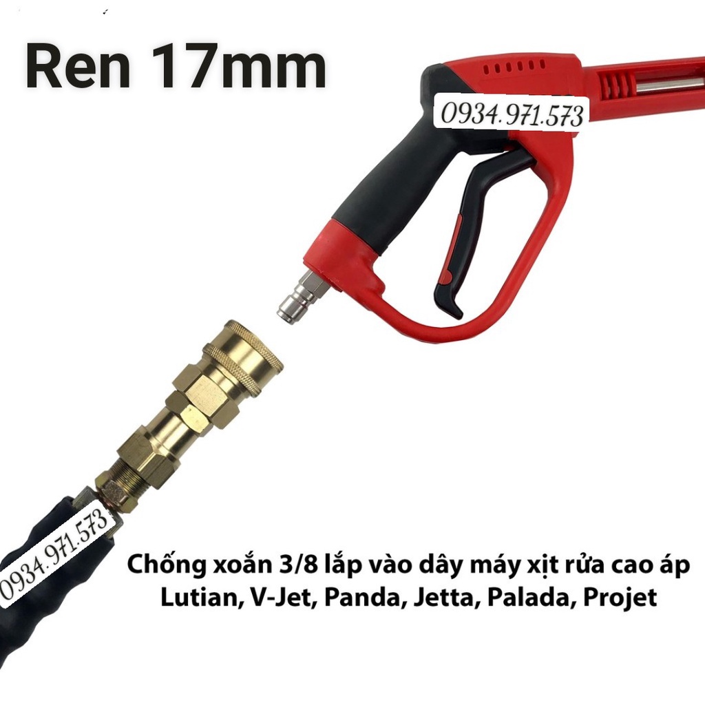 Khớp xoay chống xoắn dây phun xịt của máy rửa xe áp lực cao - Lắp vào súng có ren ngoài 17mm