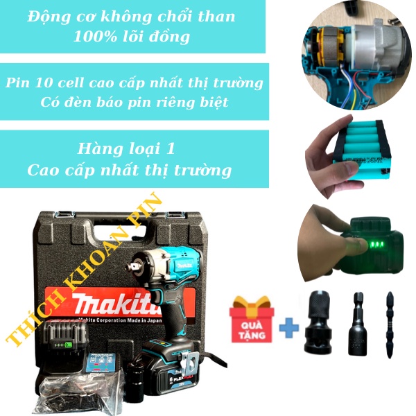 MAKITA- Máy siết bulong MAKITA không chổi than- Bulong pin vặn ốc, bắt vít, khoan tường hàng cao cấp bản new 2022