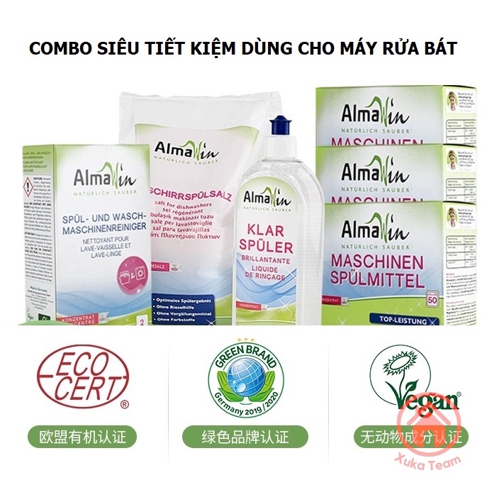 Combo Bột rửa bát chén hữu cơ Almawin muối làm mềm Almawin nước làm bóng Almawin- chọn lẻ