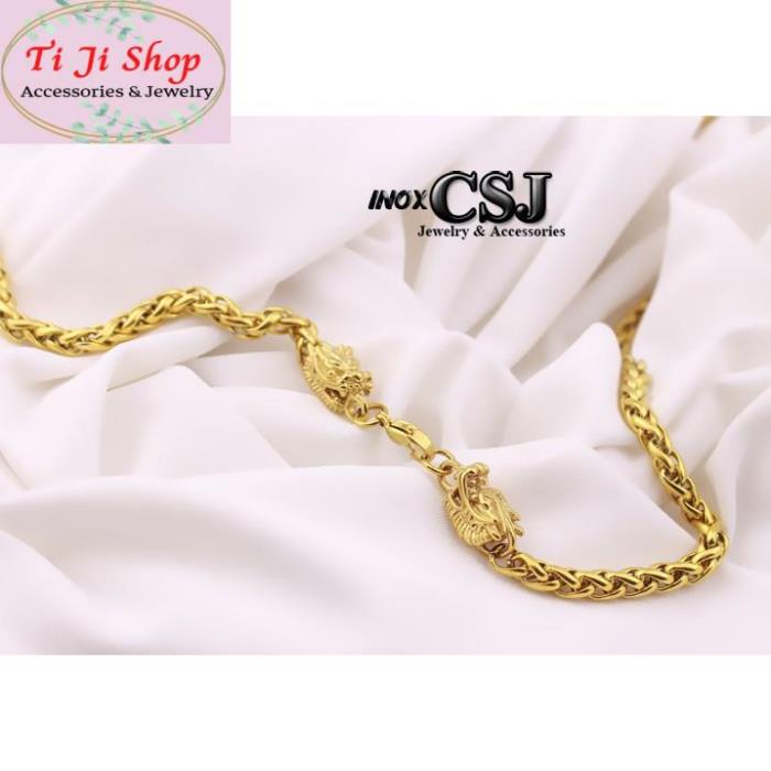 DÂY CHUYỀN NAM 5LY INOX 2 ĐẦU RỒNG MẠ VÀNG đẹp mà chất