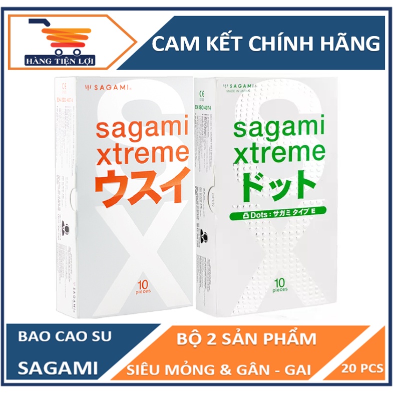 Combo bao cao su siêu mỏng Sagami Super Thin và gân gai White - 2 hộp mỗi hộp 10 chiếc