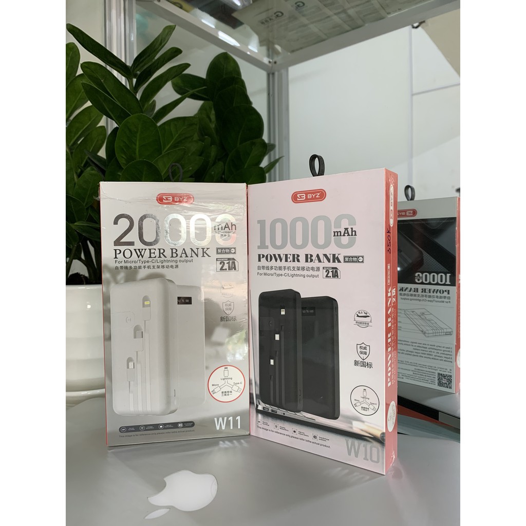 Sạc Dự Phòng BYZ W11 Dung Lượng 20000mah 2 Cổng Sạc Nhanh Có Đèn Báo % Pin