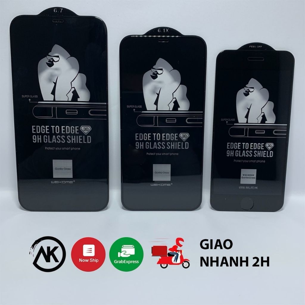 Kính Cường Lực Iphone KingKong Full màn chính hãng WK chống va đập, hạn chế vân tay - No box