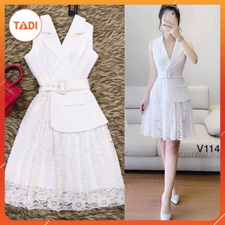 [Siêu Sale] Đầm dự tiệc trắng chân ren sang trọng V1144